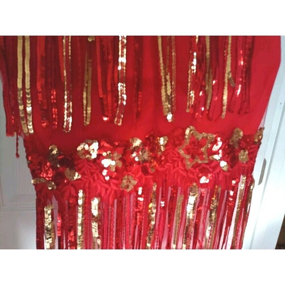 Banjul Sequin Mesh Maxi Dress Gown Size Small Red Gold Party Cocktail Sparkly - Picture 8 of 11
